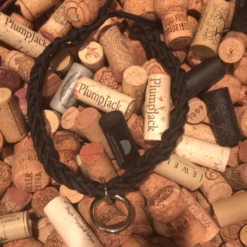 BLACK ROPE CHOKER W/ STAINLESS STEEL CIRCLE.